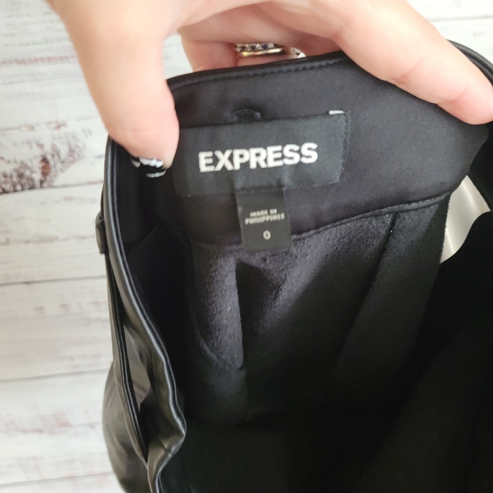 Express S0 Belted Wrap Fux Black Leather Skirt - Picture 7 of 8